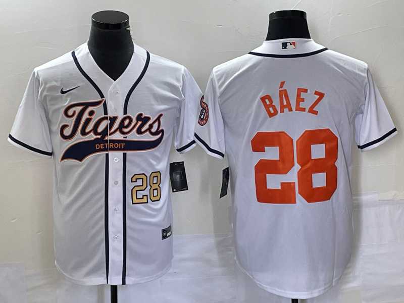 Men%27s Detroit Tigers #28 Javier Baez Number White Cool Base Stitched Baseball Jersey->detroit tigers->MLB Jersey